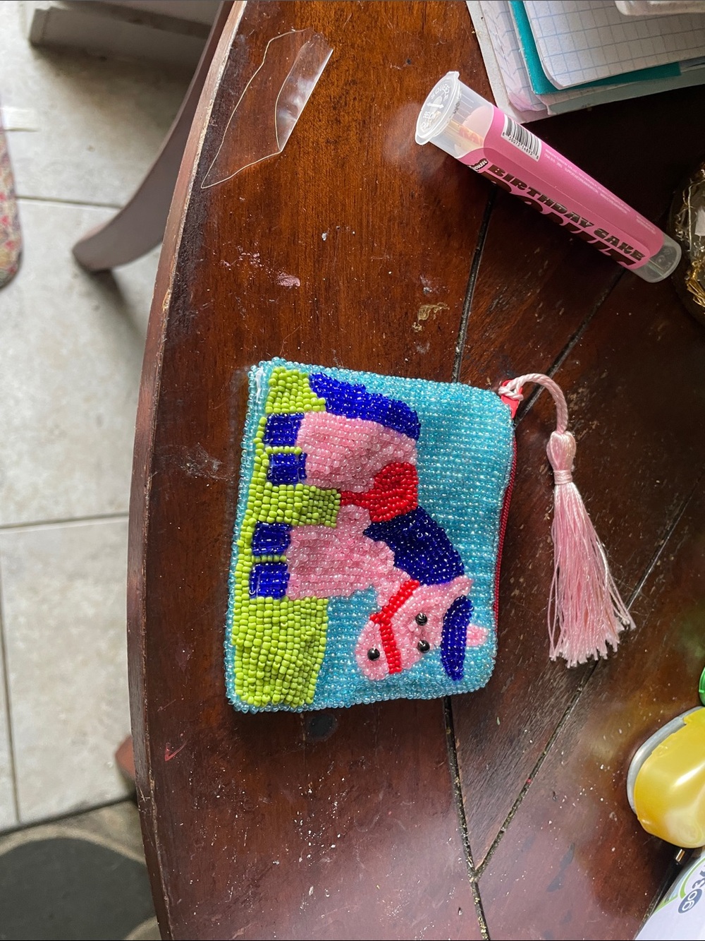 Beaded Pink Pony Kids Coin Purse with Tassel